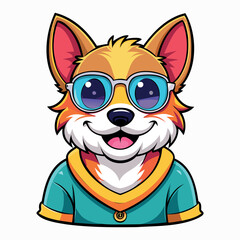 Vector graphic t-shirt Design of a cute happy dog with sunglass Isolated on a white background