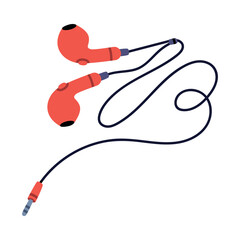 Headphones or Earphones with Cable as Device for Music Listening Vector Illustration