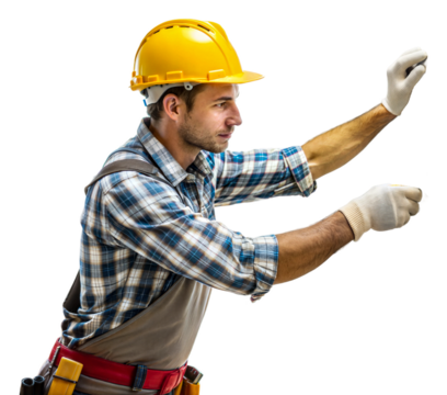 Worker directing traffic at site isolated on transparent background
