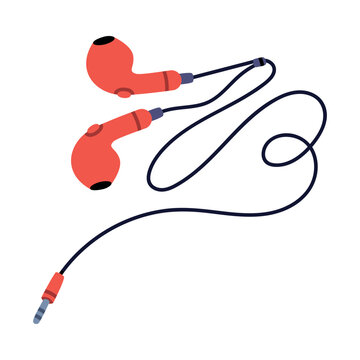 Headphones or Earphones with Cable as Device for Music Listening Vector Illustration