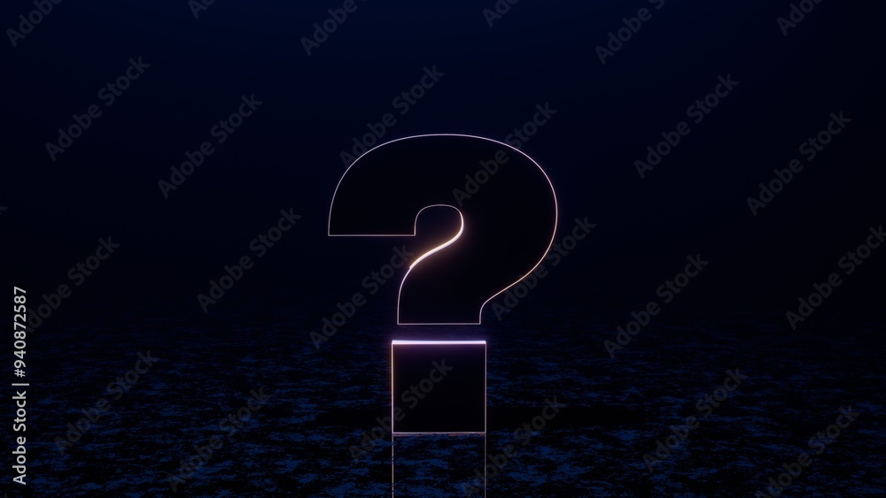 Aufkleber Glowing Neon Question Mark in a Dark Minimalist Digital Space.