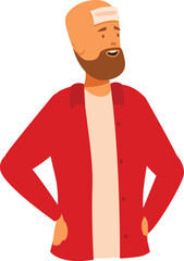 Young man is smiling with a plaster on his forehead, holding his hands behind his back