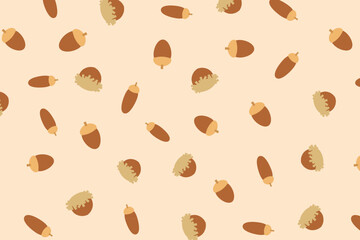 ドングリのシームレスパターン　秋　背景　茶色