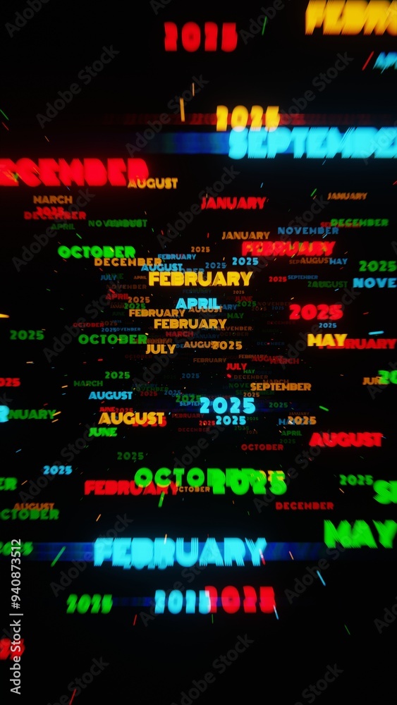 Aufkleber surreal neon calendar with months and years in dynamic motion
