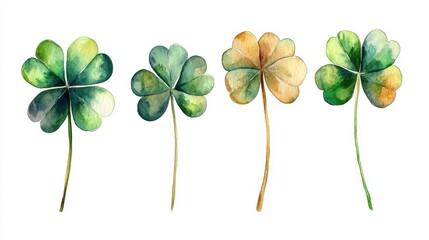 Watercolor of Lucky clover leaves with four leaf or three leaf, Patricks day watercolor clipart,Spring flower pattern,Many shamrock plants,the Irish happy background.