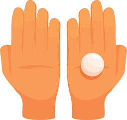 Obraz premium Two hands wearing orange gloves, one of them holding a white pill