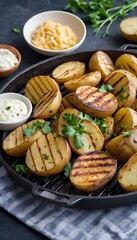 Delicious barbecue grilled potatoes with some garnish