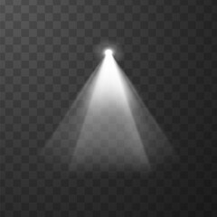 Spotlight cone vector effect, white projector light beam from top, bright lighting with spotlight, illuminated blur rays