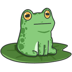 Cute Frog Character On Lotus Leaf