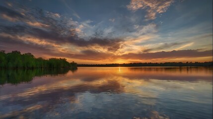 Fototapeta premium Ai generated image of sunset over the river