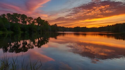 Obraz premium Ai generated image of sunset over the river