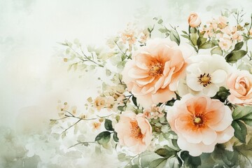 Beautiful pastel floral arrangement with delicate blooms and green leaves, perfect for spring or romantic designs.