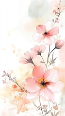 Beautiful watercolor floral design featuring delicate pink flowers and soft pastel colors, perfect for elegant decor and nature themes.