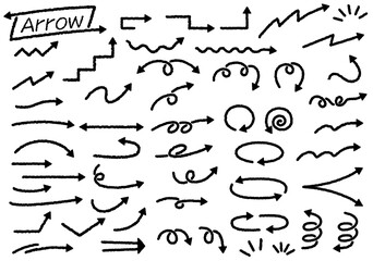 かわいい手描き風シンプル矢印　バリエーション　セット　1色