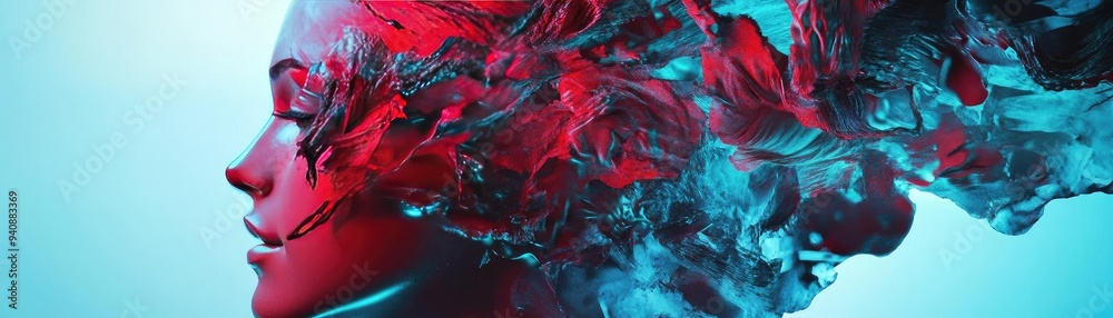 Aufkleber abstract portrait featuring vibrant colors and fluid shapes, evoking creativity and emotion in a mod