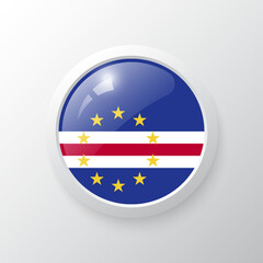 3D Button with Cape Verde flag. as round glossy icon on background isolated. Vector illustration eps 10.