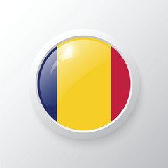 3D Button with Chad flag. as round glossy icon on background isolated. Vector illustration eps 10.