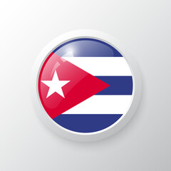Fototapeta premium 3D Button with Cuba flag. as round glossy icon on background isolated. Vector illustration eps 10.