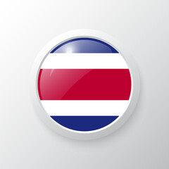 3D Button with Costa Rica flag. as round glossy icon on background isolated. Vector illustration eps 10.