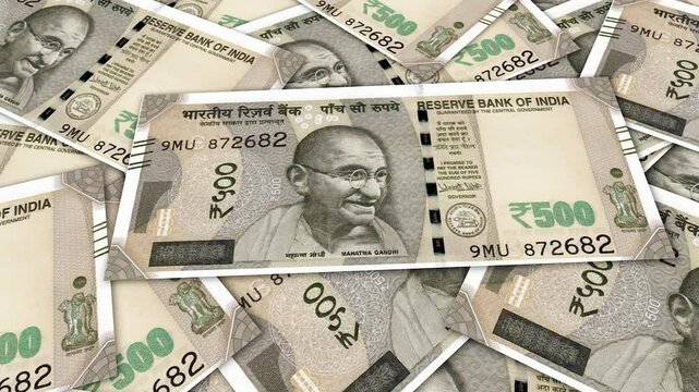 animation of close up of new 500 rupees Indian currencies background