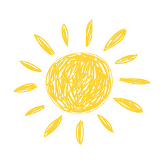 Sun as Kids Doodle Simple Hand Drawn Element Vector Illustration