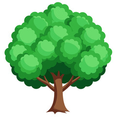 A cartoon tree with green leaves on a white background