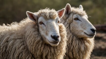 Obraz premium Face-to-face portraits of sheep and wolf