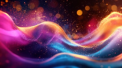 Obraz premium Abstract Wavy Background with Sparkling Lights, Bokeh and Shimmering Particles