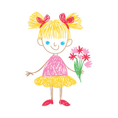 Girl as Kids Doodle Simple Hand Drawn Element Vector Illustration