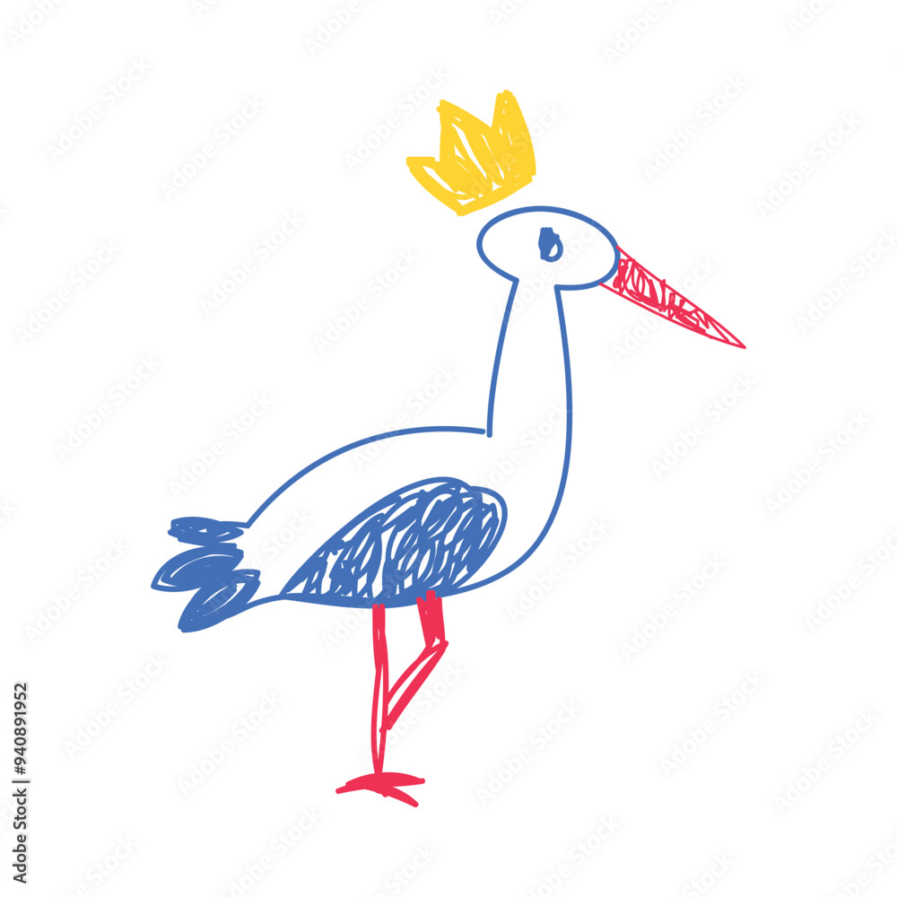 Poster Stork as Kids Doodle Simple Hand Drawn Element Vector Illustration