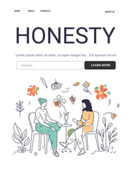 Honesty Mental Health Concept two people talking surrounded by flowers and leaves in a calm setting website design