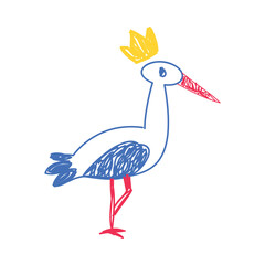 Stork as Kids Doodle Simple Hand Drawn Element Vector Illustration