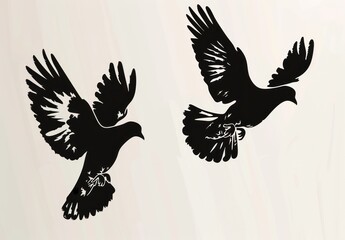 Fototapeta premium Two Black and White Doves in Flight