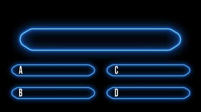 Animation of a neon blue quiz line with a choice of answer options on a black background. 4K video