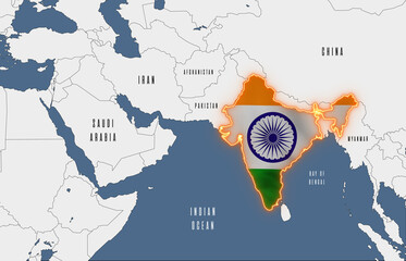India on the map in the colors of the national flag.