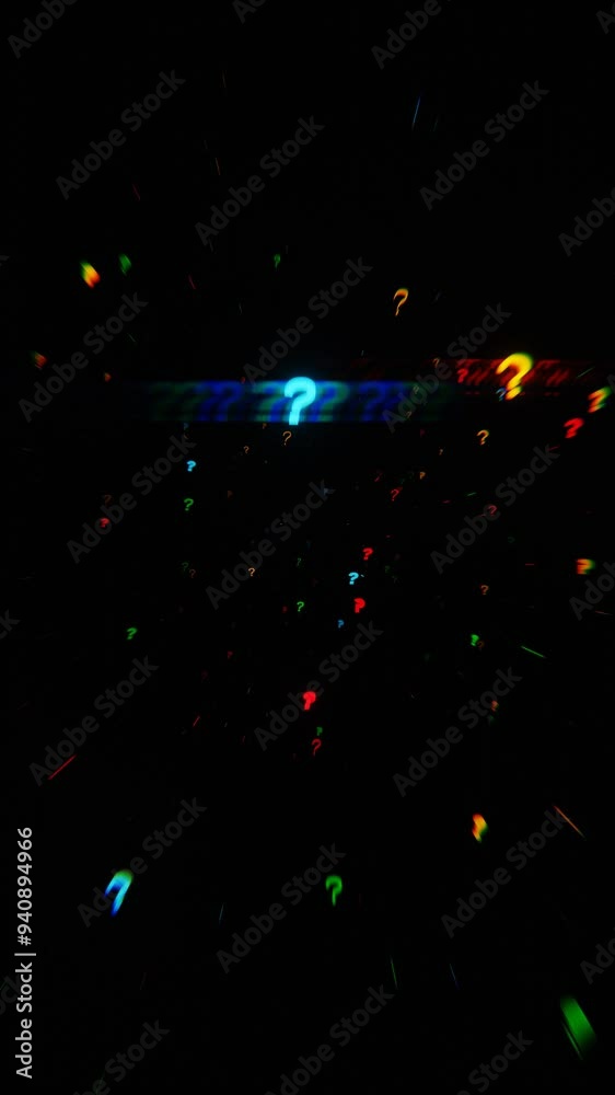 Poster Abstract Digital Art: Floating Question Marks on a Dark Background