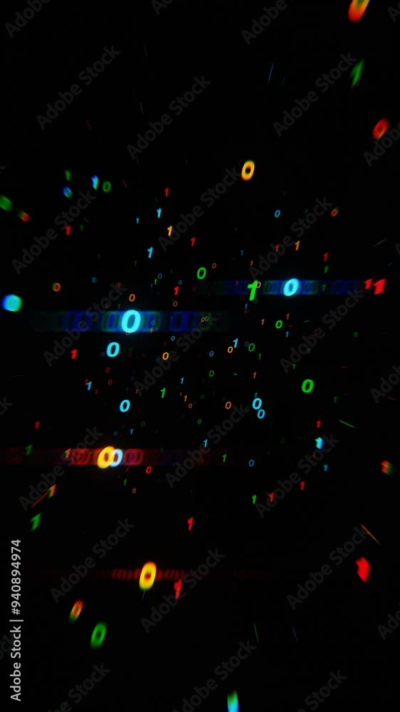 Poster Surrealistic Neon Binary Code in Motion