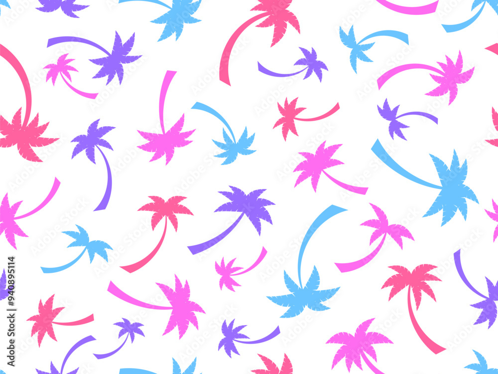 Wall mural seamless pattern with colorful palm trees. summer time, wallpaper with tropical palm trees pattern. 