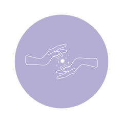Logo of woman hands and stars. Hand drawn vector mystical and astrology signs. Liner template logo or emblem hands with sun. For Beauty Salon, Astrology, Esoterics, Tattoo. Vector illustration