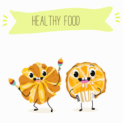 Orange Citrus, aurantium, Corrugato, funny characters fruits. Citrus aurantium Corrugato or bitter orange or bitter mandarin, pomeranian fruit. Hand drawn vector illustration.