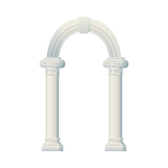 Illustration of an ancient arched column in gray color on an isolated background.