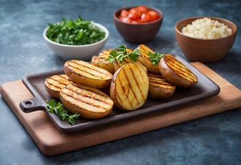 Delicious barbecue grilled potatoes with some garnish