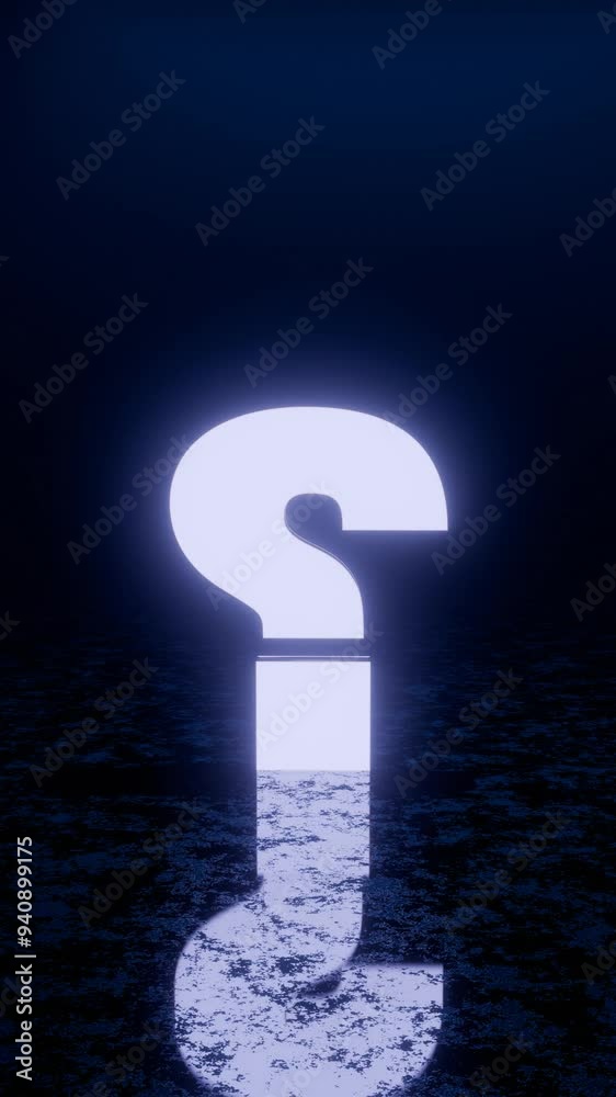 Poster glowing neon question mark in a dark minimalist digital space