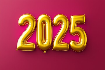 A gold balloon with the number twenty-five on it. The balloon is on a red background