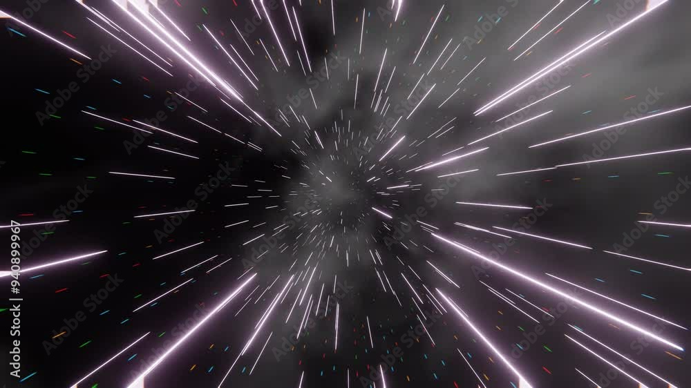 Poster Speed of Light in Space: Abstract Light Streaks on a Dark Background