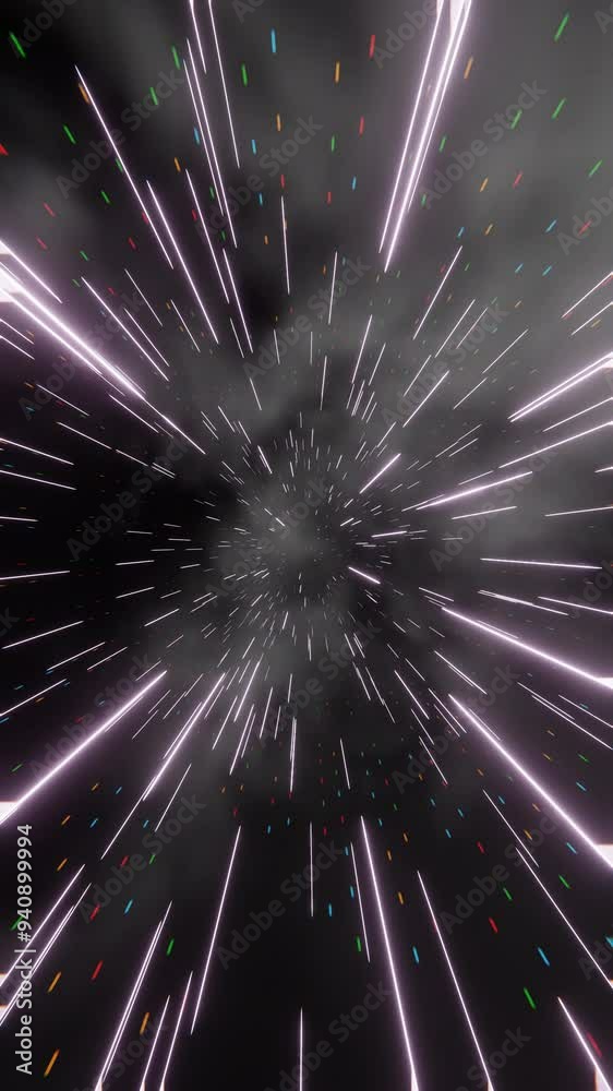 Poster speed of light in space: abstract light streaks on a dark background