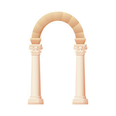 Vector illustration of an ancient arched column on a white isolated background.