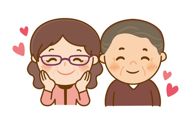Obraz premium 仲の良い笑顔の高齢者夫婦のキャラクターイラスト
