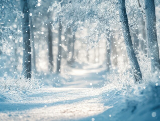 A Winter Forest Blanketed in Snow, with a Serene, Silvery Landscape