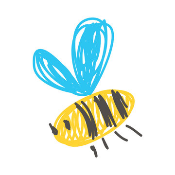 Bee as Kids Doodle Simple Hand Drawn Element Vector Illustration